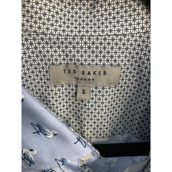Ted Baker Geometric Short Sleeve Button Down Shirt Flamingos Size 5 (US XL) - Picture 2 of 5